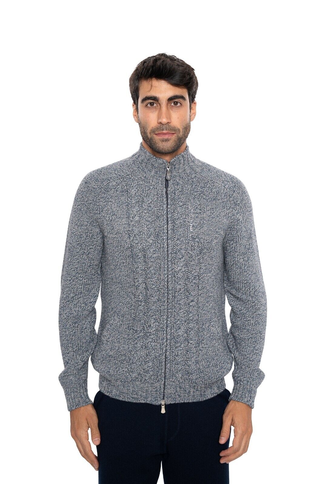 $1600 FEDELI "Breton" Blue Cardigan Jacket Zip Cashmere Blend 40 US / 50 EU