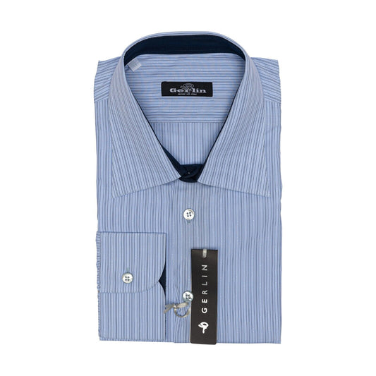 690$ LUXURY GERLIN Shirt Striped Blue ALUMO Cotton 16 - 41 2AA ZILLI