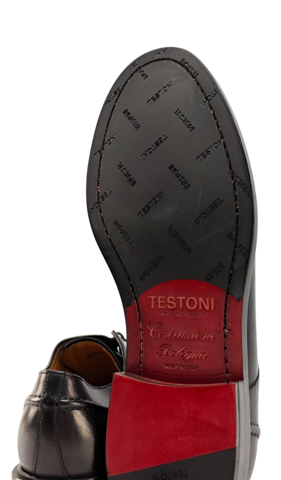 1050$ TESTONI "Alba" BOLOGNESE Derby Shoes Black Lux Calf 8 UK / 9 US / 42 IT
