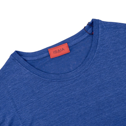 750$ ISAIA NAPOLI Blue Short Sleeve Handmade T-Shirt 100% Linen