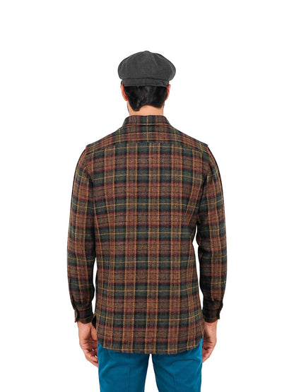 $950 RUBINACCI NAPOLI Brown Green Checks Overshirt Jacket Flannel Wool Size S