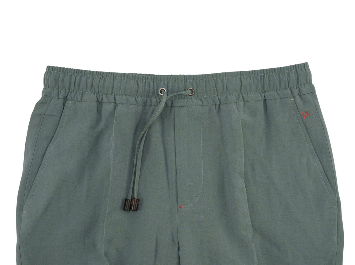 1300$ ISAIA NAPOLI Sage Green Drawstring Pant Wool - Linen 36 US / 52 EU