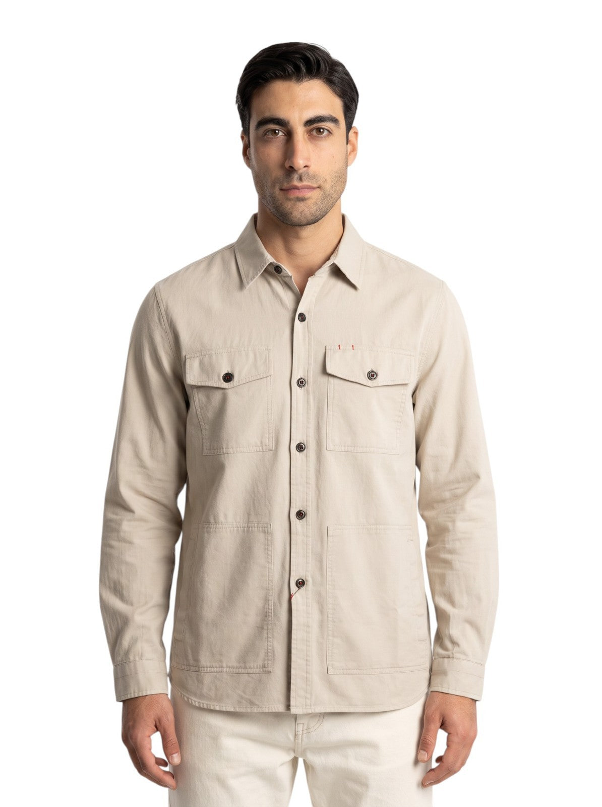 $1300 ISAIA NAPOLI Light Beige Hand-Sewn Overshirt Jacket Cotton Silk Size XXL