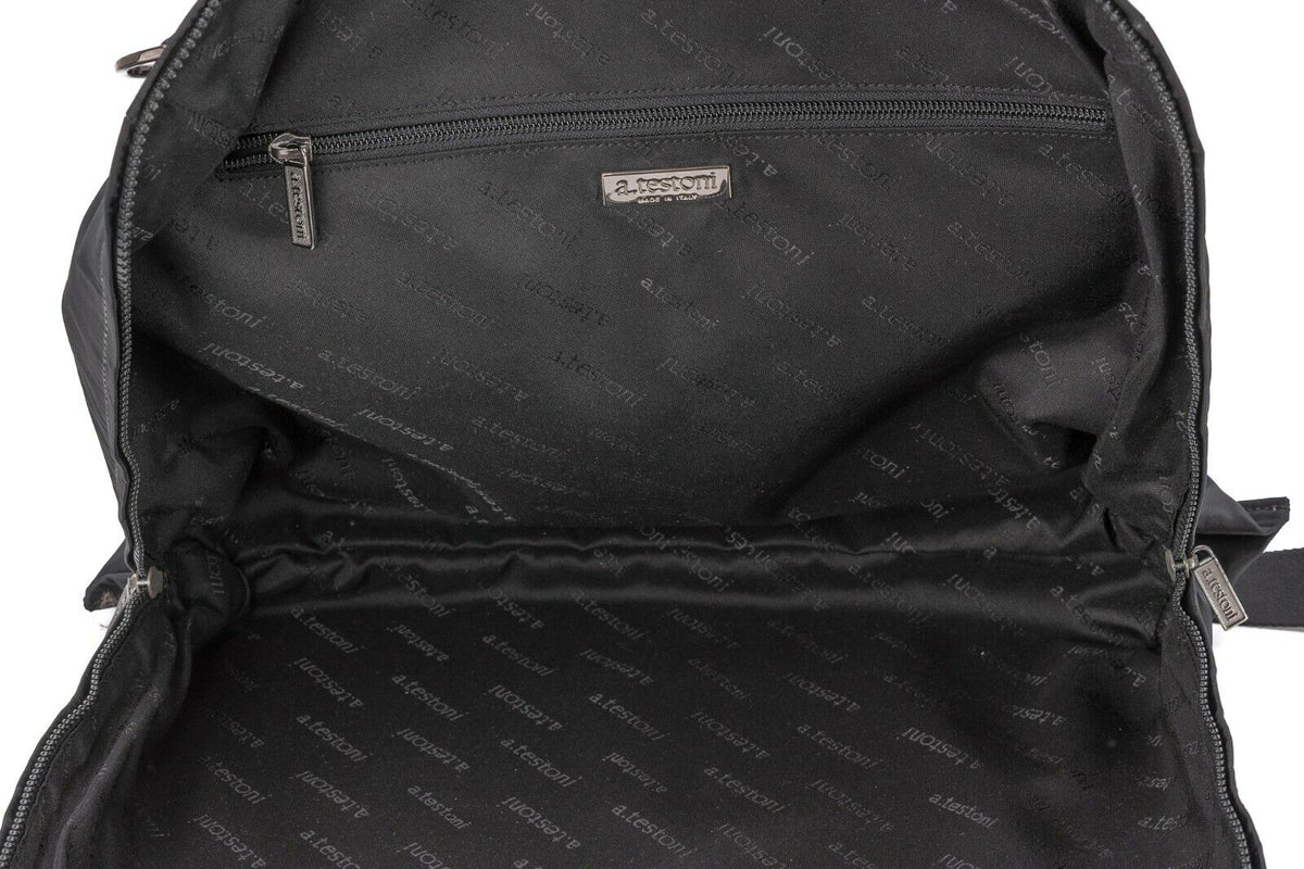 $650 Testoni Bologna Briefcase Bag Fabric + Karibu Calf Black + Shoulder Strap