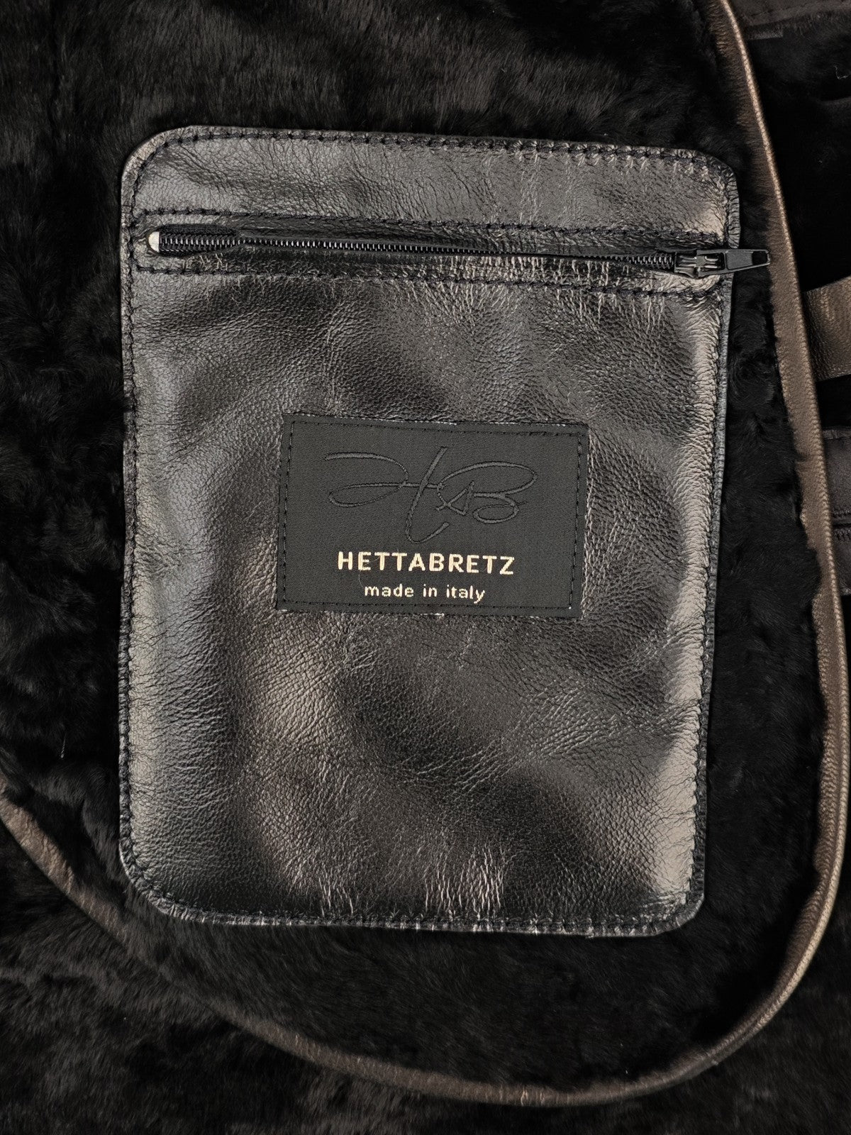 4500$ HETTABRETZ Black Shearling Leather Coat Nappa Made Italy 38 US / 48 IT