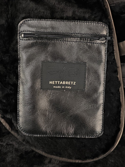 4500$ HETTABRETZ Black Shearling Leather Coat Nappa Made Italy 38 US / 48 IT