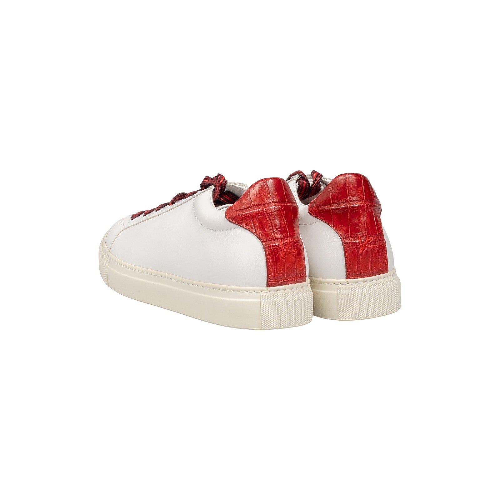 2800$ ISAIA NAPOLI White Leather Sneakers Shoes Red Crocodile Details 7 UK  8 US