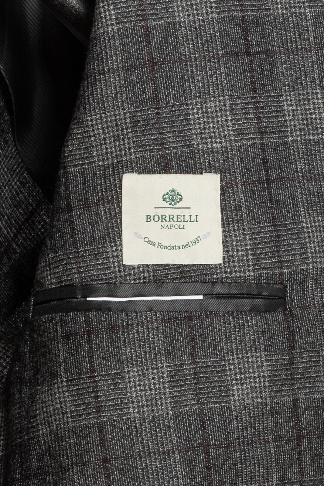 $2850 LUIGI BORRELLI NAPOLI Hand-Sewn Gray Prince of Wales Suit Wool Slim Fit