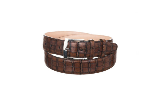 ARALDI MILANO 1930 Brown Embossed Leather Belt Men Handmade in Italy Sz 95 (M)