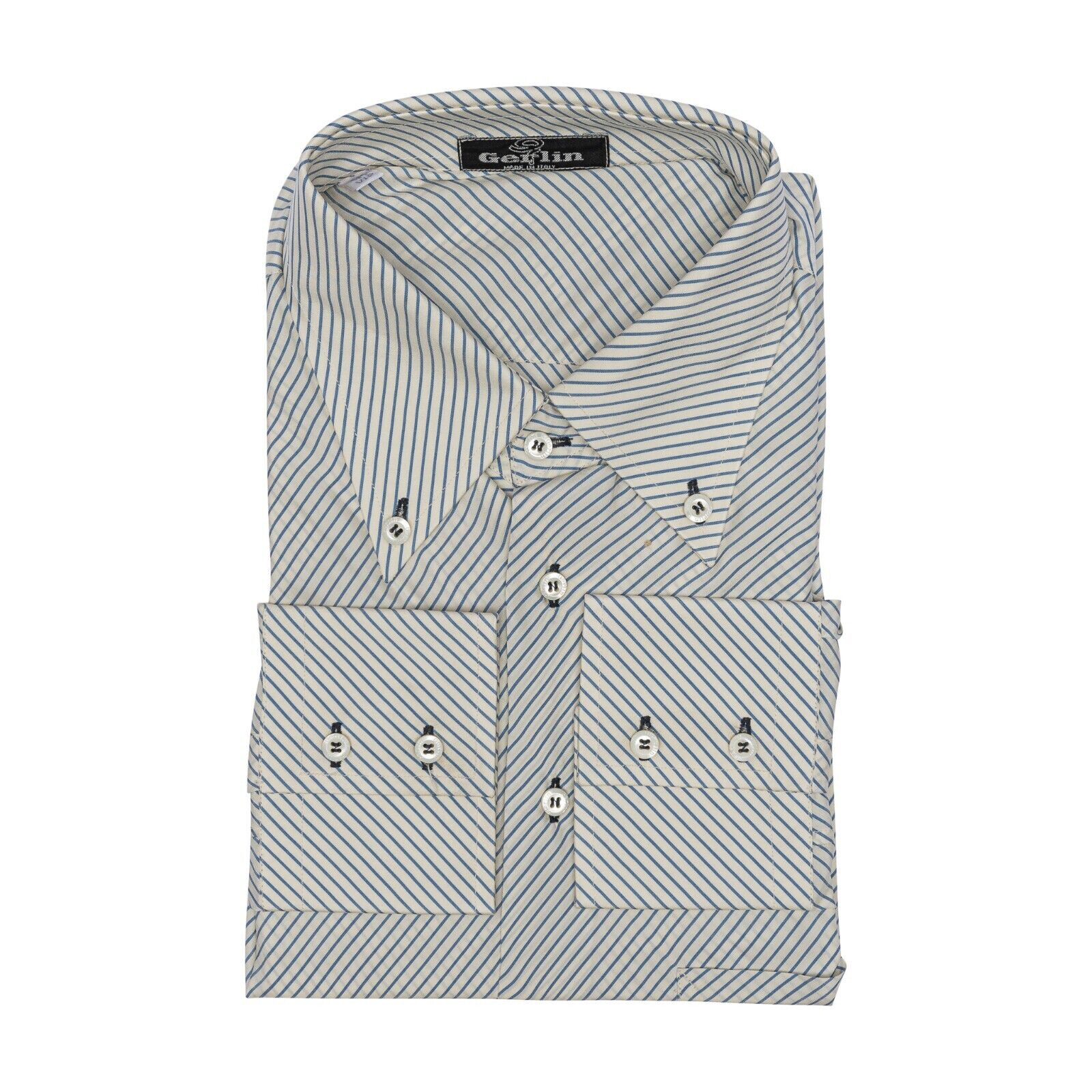 1400$ LUXURY GERLIN Shirt ivory Striped 100% Silk 16 - 41 2H BIJAN