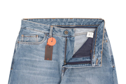 690$ ISAIA NAPOLI Light Blue Denim 5 Pockets Jeans Trousers Pant Regular Cotton