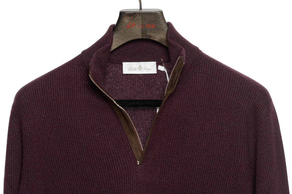 950$ DELLA CIANA CASHMERE Half Zip Sweater 100% Cashmere + Leather 42 US / 52 EU