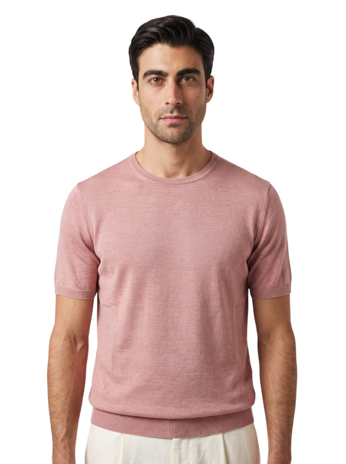 1525$ ISAIA NAPOLI Pink T-Shirt Crewneck Sweater Wool Cashmere - Silk Size M