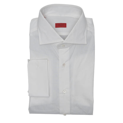 750$ ISAIA NAPOLI "Mix" Dress Shirt French Cuffs White Fine Cotton 17.5 - 44