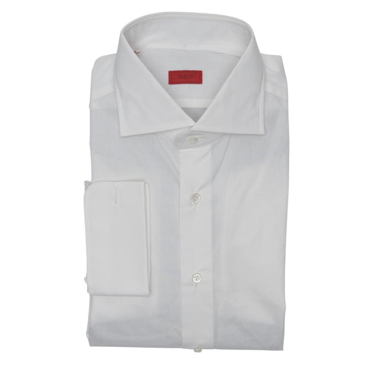 750$ ISAIA NAPOLI "Mix" Dress Shirt French Cuffs White Fine Cotton 17.5 - 44