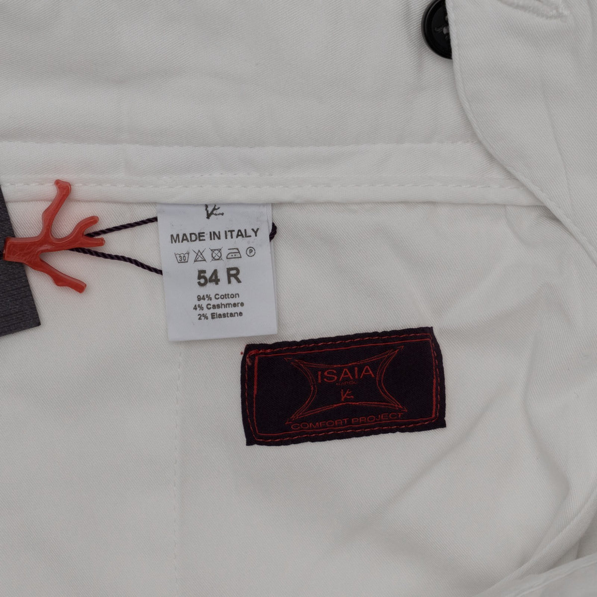 850$ ISAIA NAPOLI White Chino Pant Cotton Cashmere Tapered Fit 38 US / 54 EU