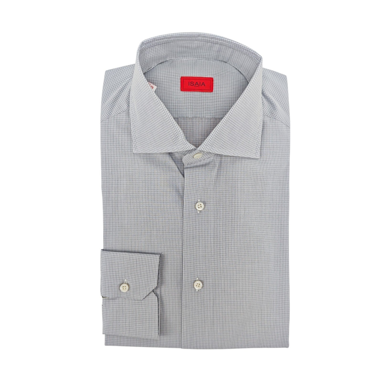 730$ ISAIA NAPOLI "Mix" Dress Shirt Blue White Checks  Cotton 15.75 - 40