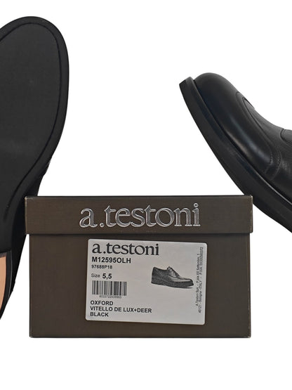 1300$ TESTONI Black Oxford Shoes Deerskin Leather 5.5 UK  / 6.5 US / 39.5 IT