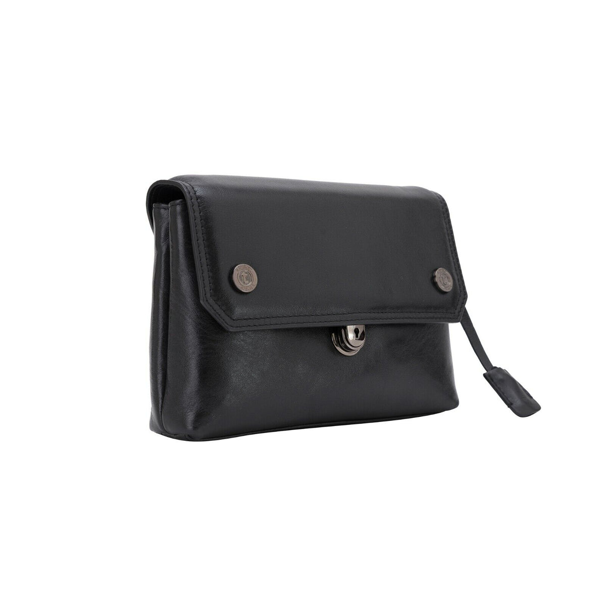 $390 Testoni Bologna Bright Black Light Calf Hand Clutch Bag Padlock with Keys