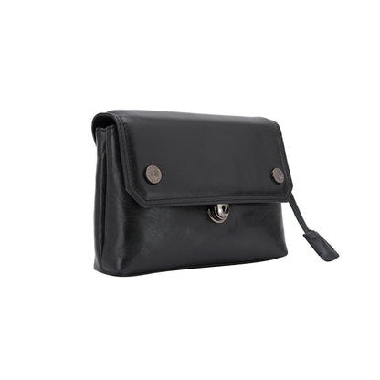 $390 Testoni Bologna Bright Black Light Calf Hand Clutch Bag Padlock with Keys