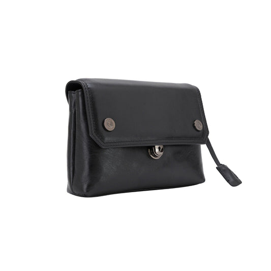 $390 Testoni Bologna Bright Black Light Calf Hand Clutch Bag Padlock with Keys