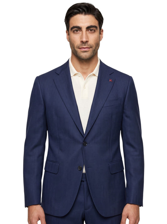 $6600 ISAIA "Capri" Suit Dark Blue Fine Wool Herringbone 44 US / 54 EU 8R