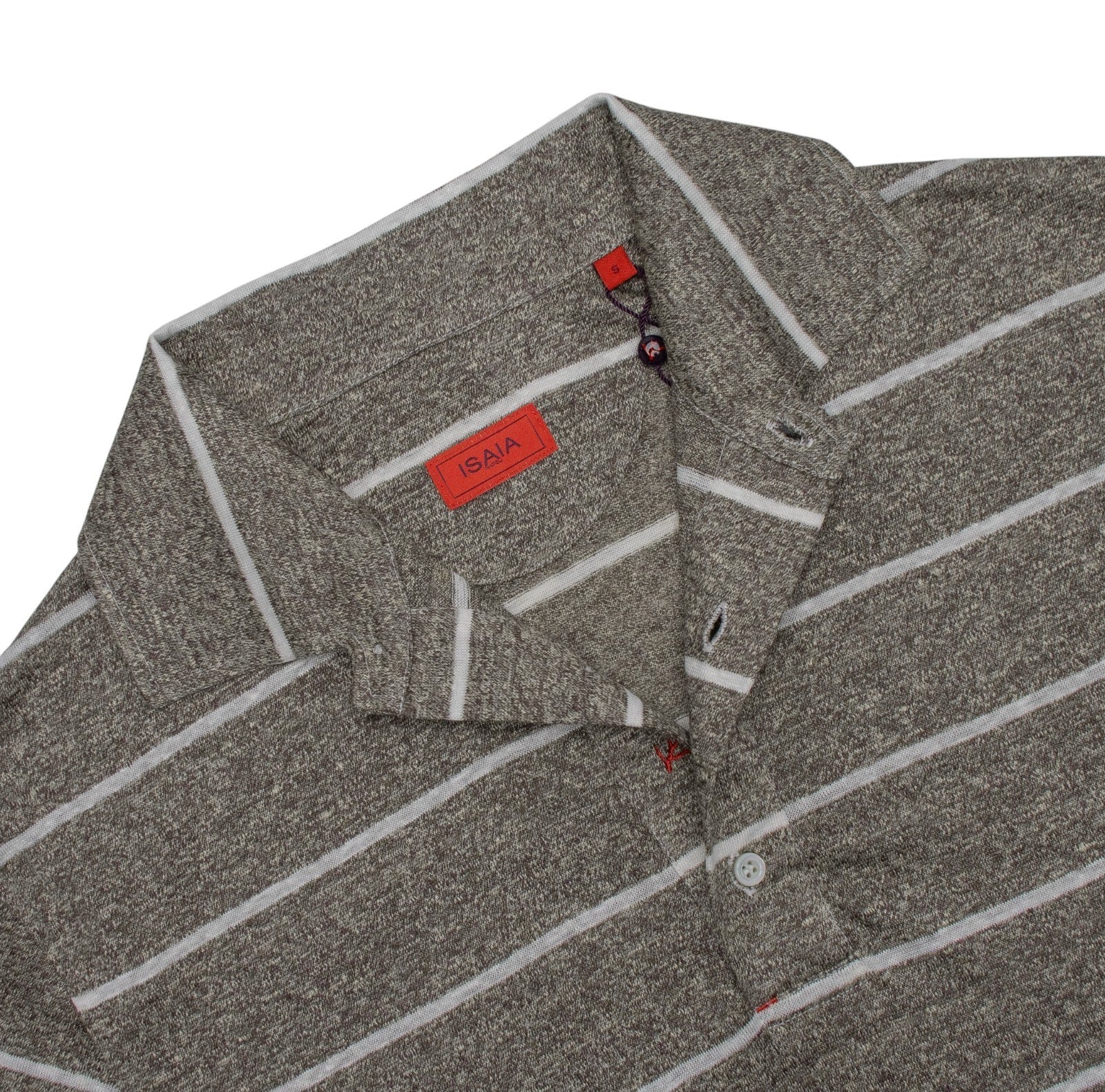 850$ ISAIA NAPOLI Beige Striped Polo 100% Linen Jersey Size S - Made in Italy