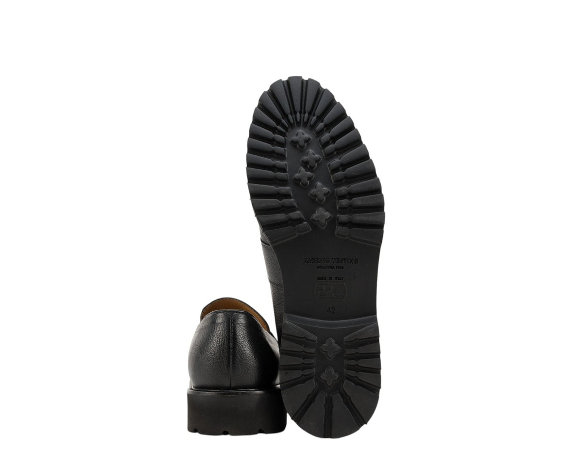 1050$ TESTONI Penny Loafer Slip-On Shoes Calf Buffalo Black 8 UK / 9 US / 42 IT