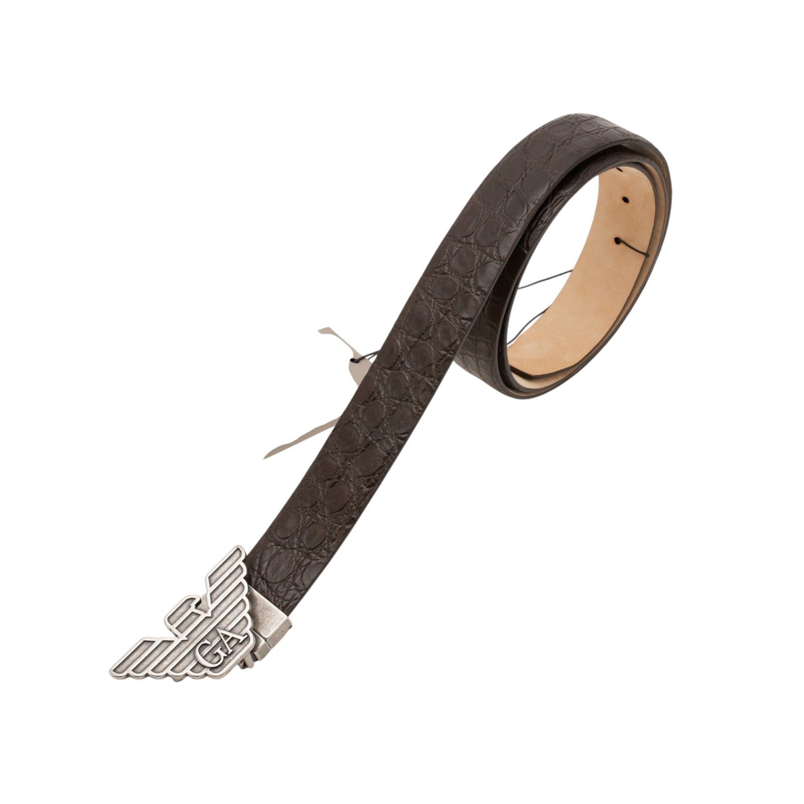 $2200 GIORGIO ARMANI Belt Brown GA Eagle Logo Alligator Leather Size 110