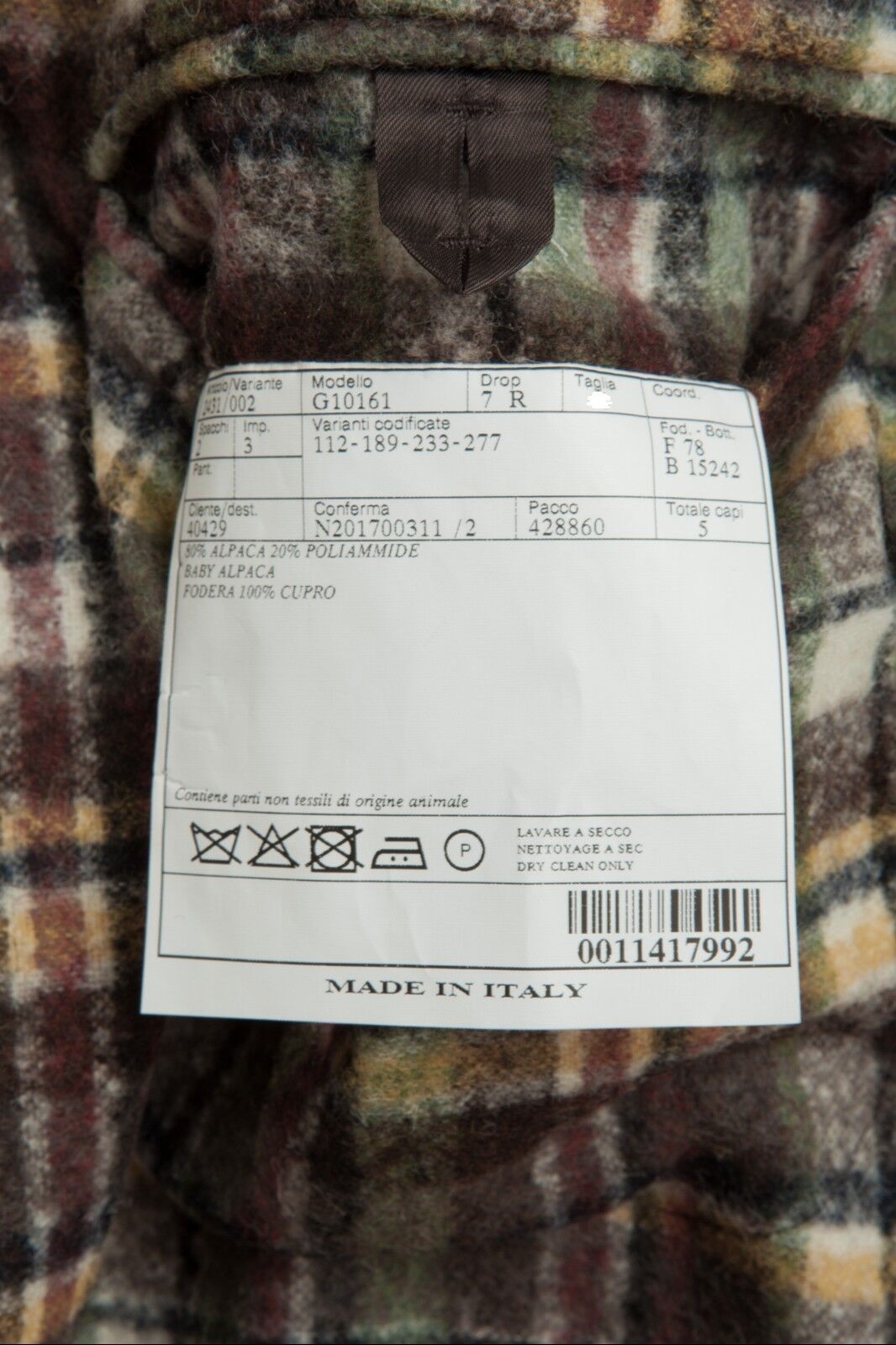 $2290 BELVEST Check Baby Alpaca Sport Jacket 44 US / 54 EU Drop 7R  F/W 2018