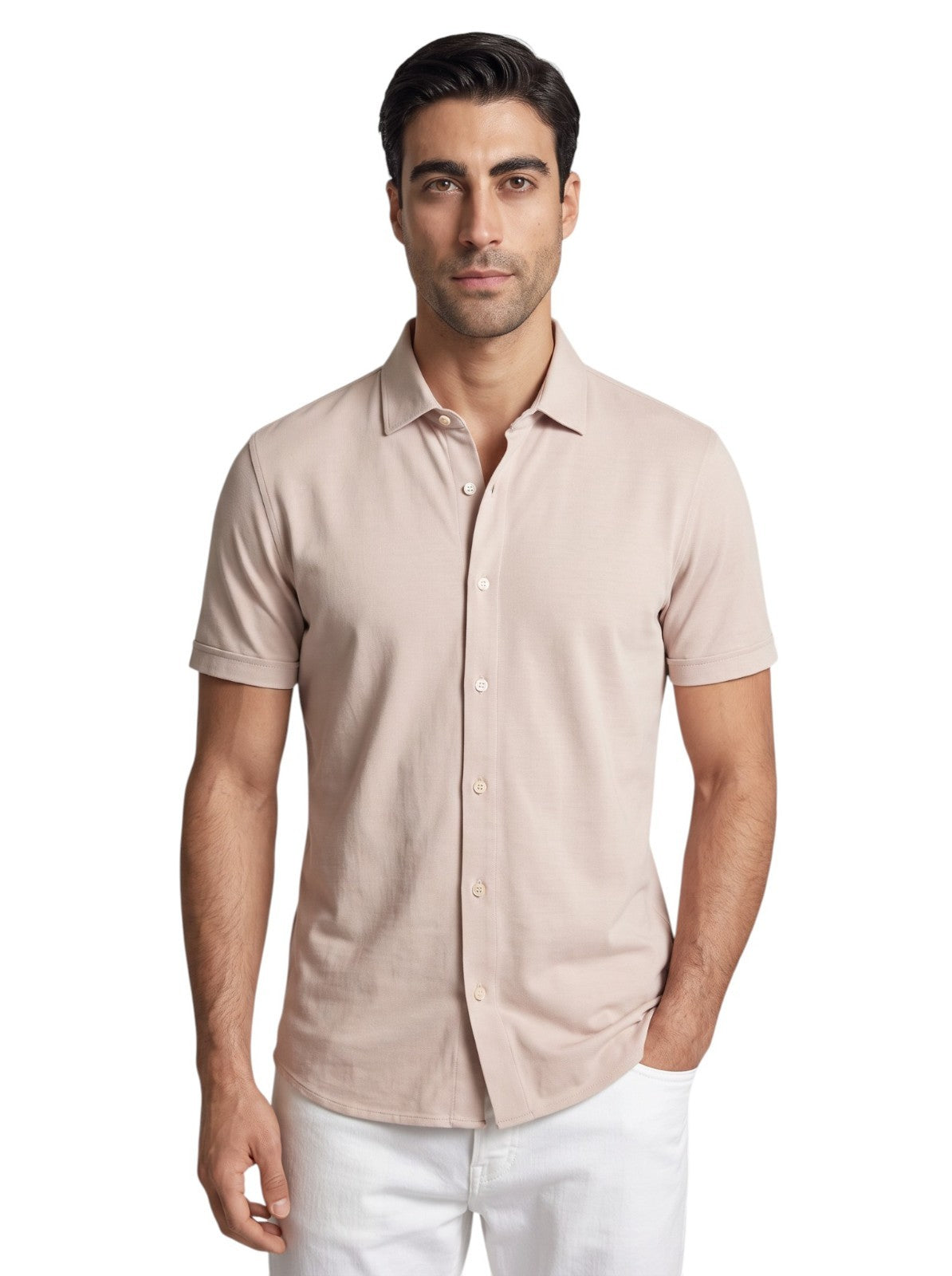 715$ ISAIA NAPOLI Casual Shirt Jersey Cotton Hand-Sewn Antique Pink  17 - 43