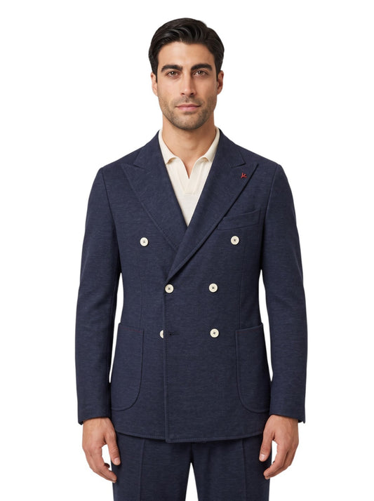 $6600 ISAIA "Capri" Double Breasted Suit Blue Cotton Comfort 38 US 48 EU 8R