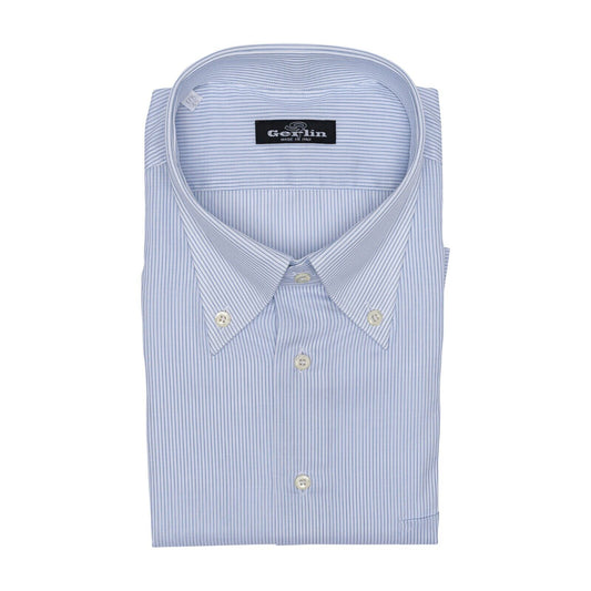 690$ LUXURY GERLIN Shirt POINT Striped White - Blue Cotton  3S ZILLI
