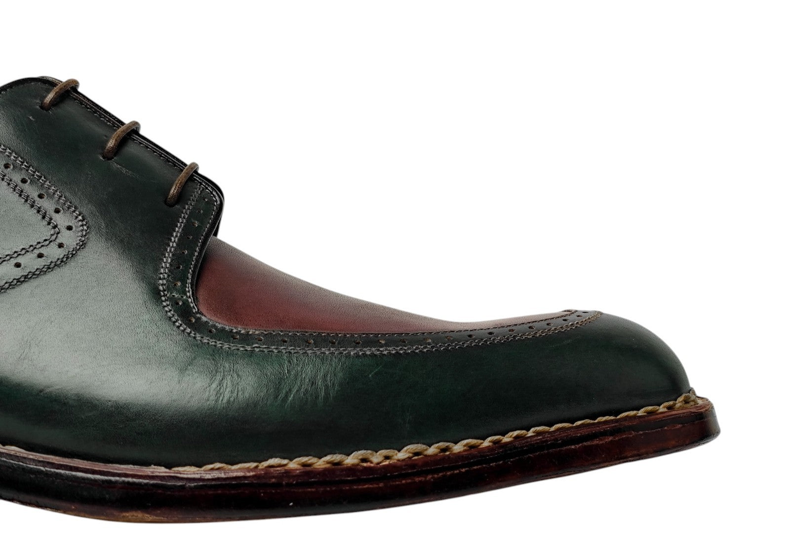 1800$ TESTONI Derby Shoes Norwegian Welted Calf Green / Plum 8 UK / 9 US / 42 IT