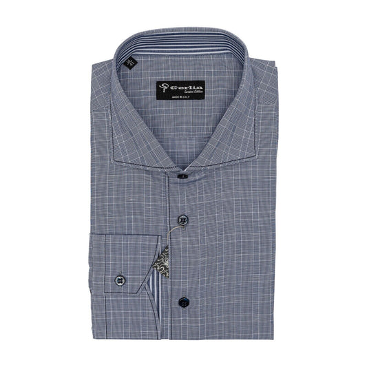 690$ LUXURY GERLIN Shirt Striped Blue Check Cotton 15 - 38 4P BIJAN