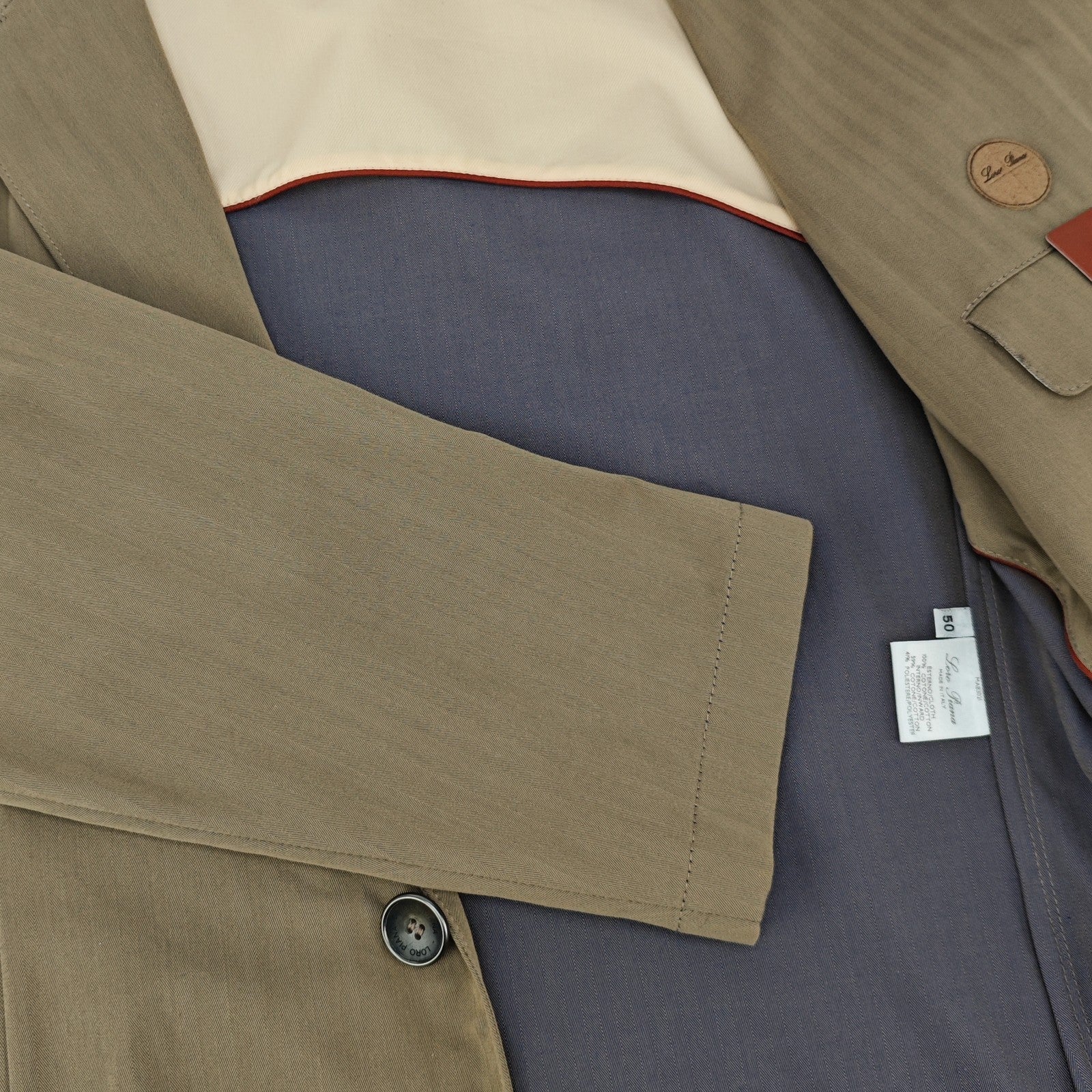 2900$ LORO PIANA Jacket Sport Coat Olive Green Cotton Leather Detail 40 US 50 IT