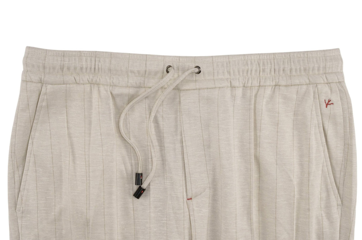 1350$ ISAIA NAPOLI Ivory Striped Drawstring Pant Wool - Silk - Linen 40 US 56 EU