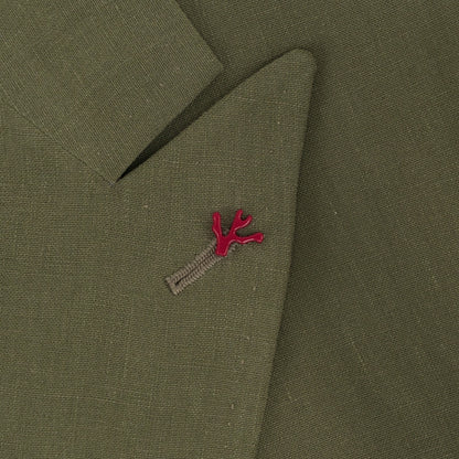 $8395 ISAIA "Domenico" Green Double Breasted Suit 100% Linen 40 US / 50 EU  7C