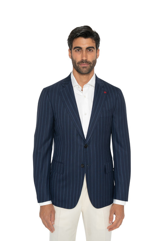 $4850 ISAIA NAPOLI Dark Blue Striped Hand-Sewn Sport Coat Wool 38 US / 48 EU 8R