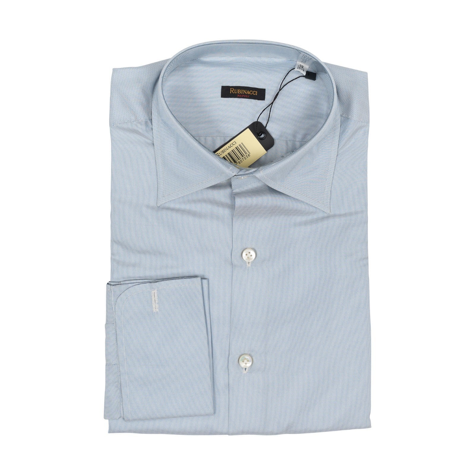 950$ RUBINACCI NAPOLI Blue Hand-Sewn Dress Shirt 100% Silk Handmade in Napoli