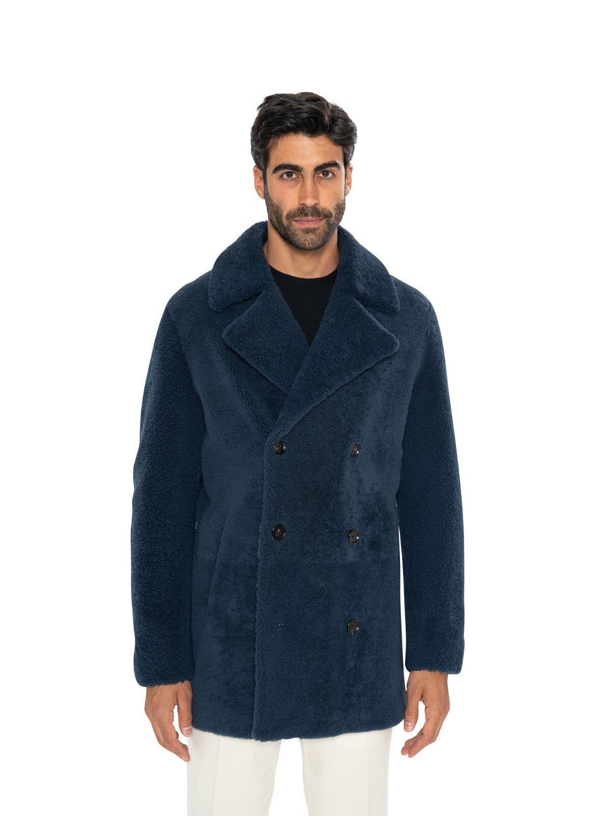 7800$ ISAIA NAPOLI Blue Shearling Peacoat Coat 100% Lambskin Fur 38 US 48 EU