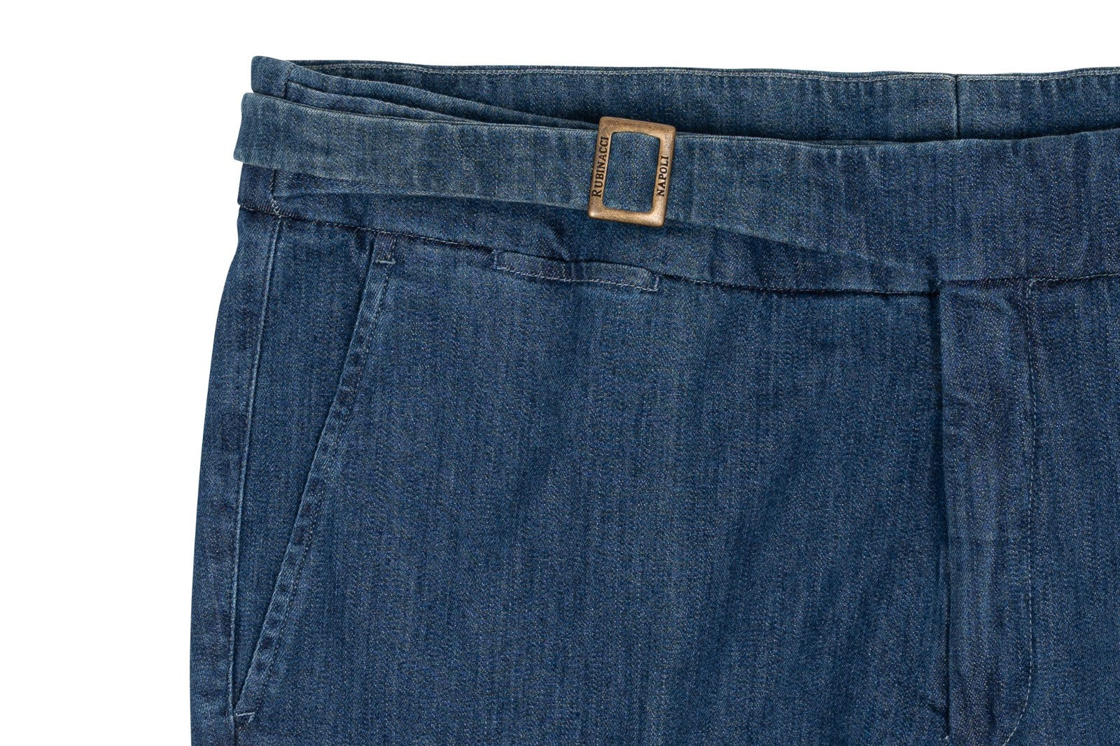 625$ RUBINACCI NAPOLI "Genny" Blue Denim Cotton High Rise Pant 40 US / 56 EU