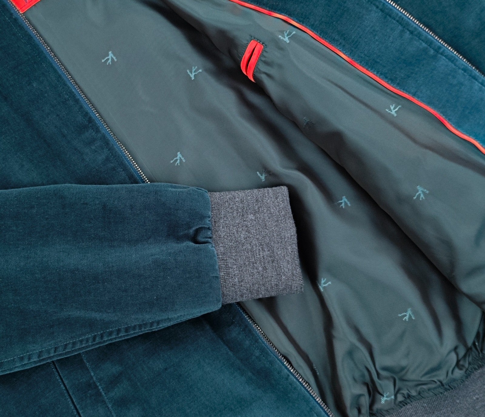 $3800 ISAIA NAPOLI Petrol Blue Bomber Jacket Velvet Cotton / Linen 38 US / 48 EU