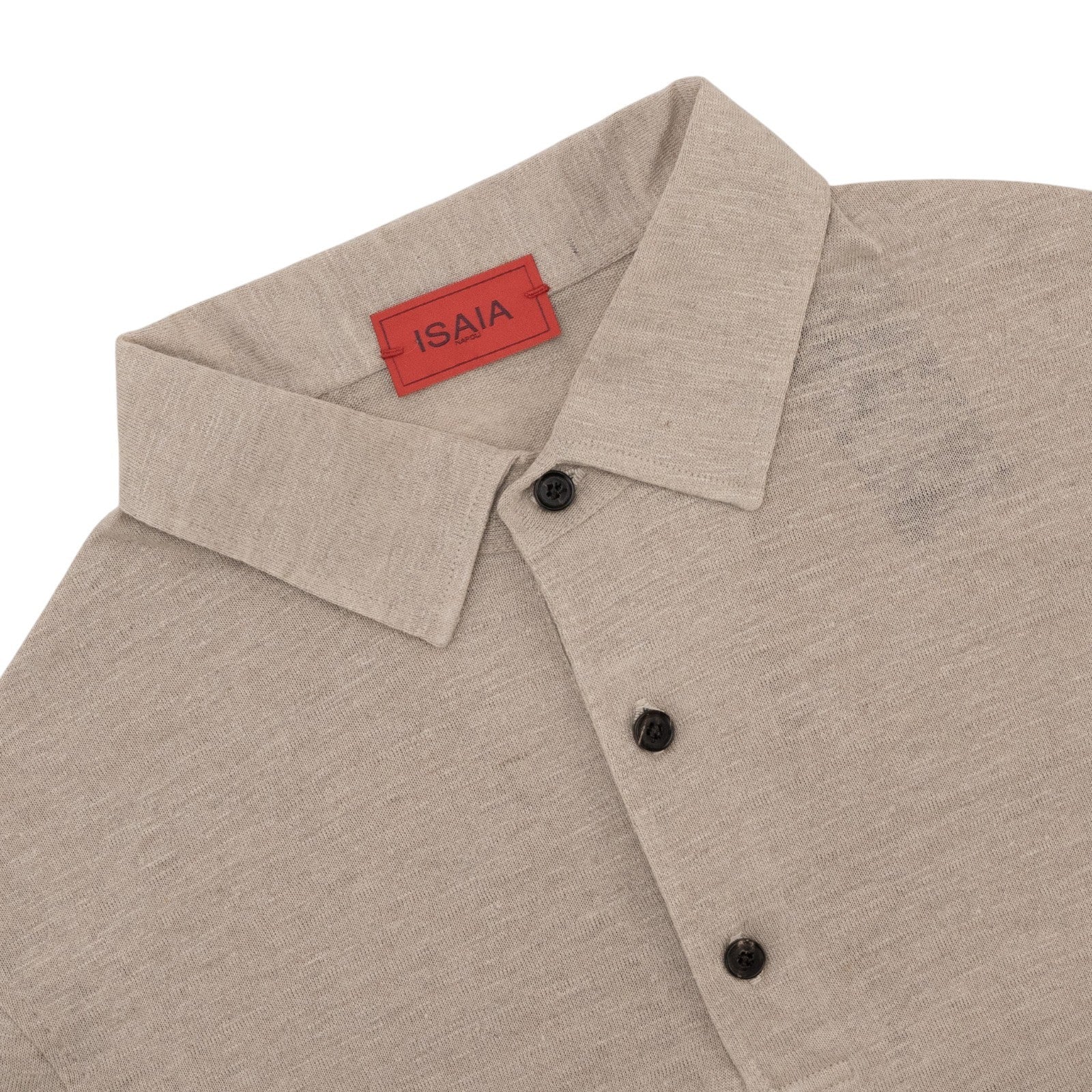 850$ ISAIA NAPOLI Beige Short Sleeve Handmade Polo 100% Linen