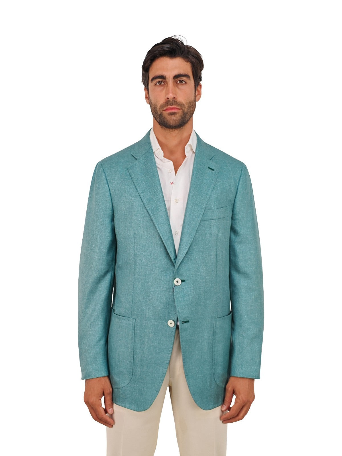 $5200 ISAIA NAPOLI "Shiny" Light Teal Blazer Sport Coat 100% Silk 44 US / 54 EU