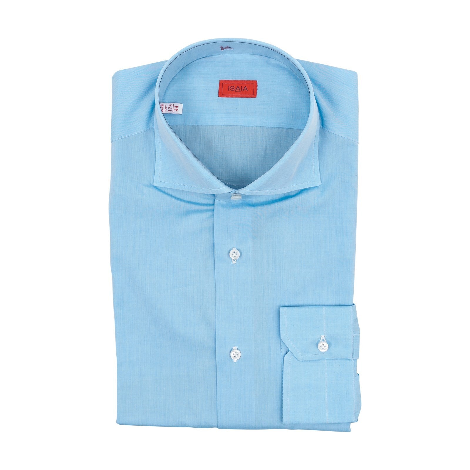 850$ ISAIA NAPOLI Light Blue Hand-Sewn Dress Shirt Sea Island Cotton 17.5 - 44