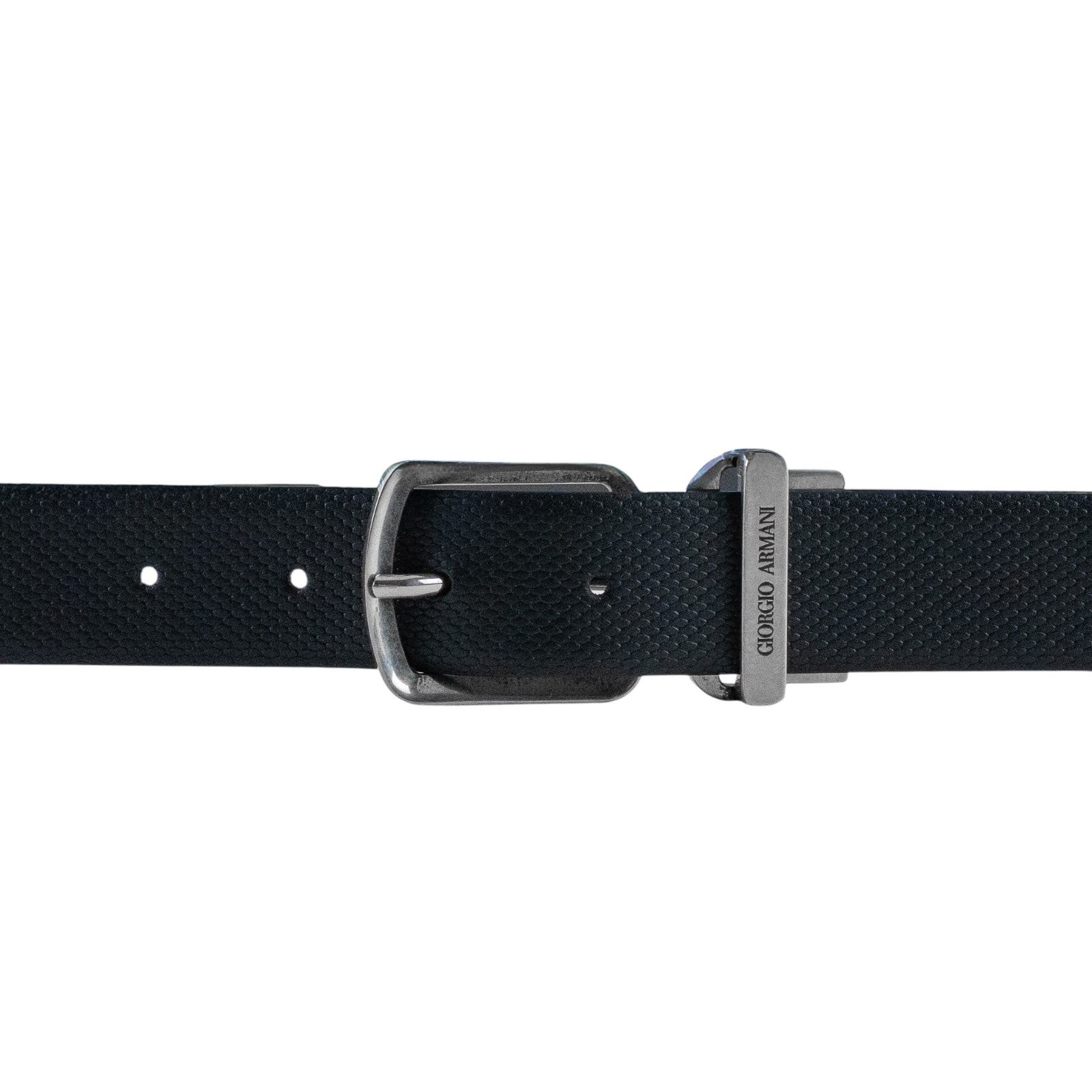 405$ GIORGIO ARMANI Belt Blue Textured Leather Engraved Silver Buckle Size 110