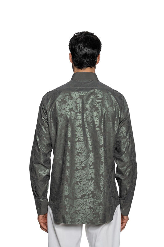 1200$ ITALIAN LUXURY FABIO CAVIGLIA Shirt Metallic "PAISLEY" 100% Cotton Size L