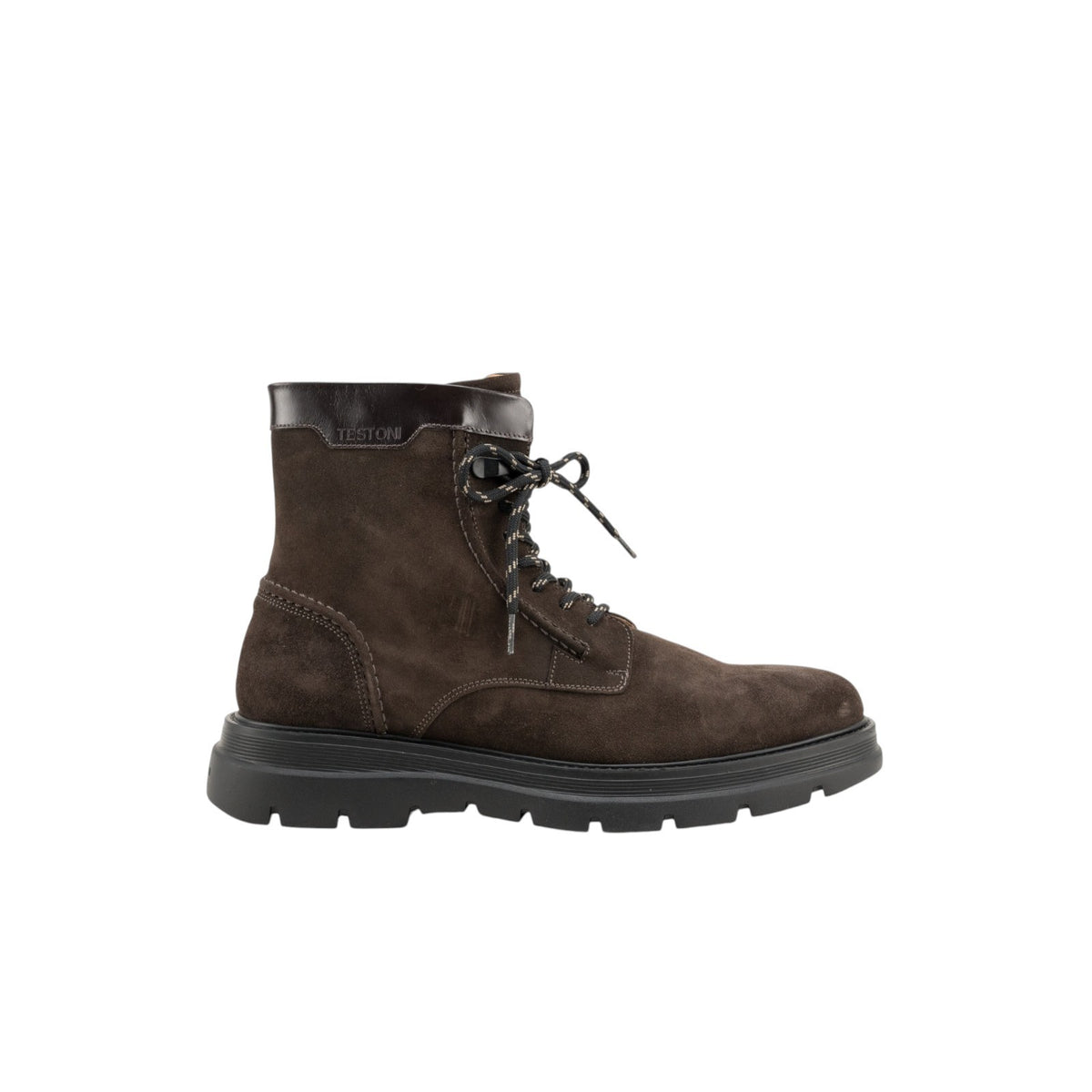 1550$ TESTONI Combat Boot Shoes Suede + Plain Calf Cigar 8 UK / 9 US / 42 IT