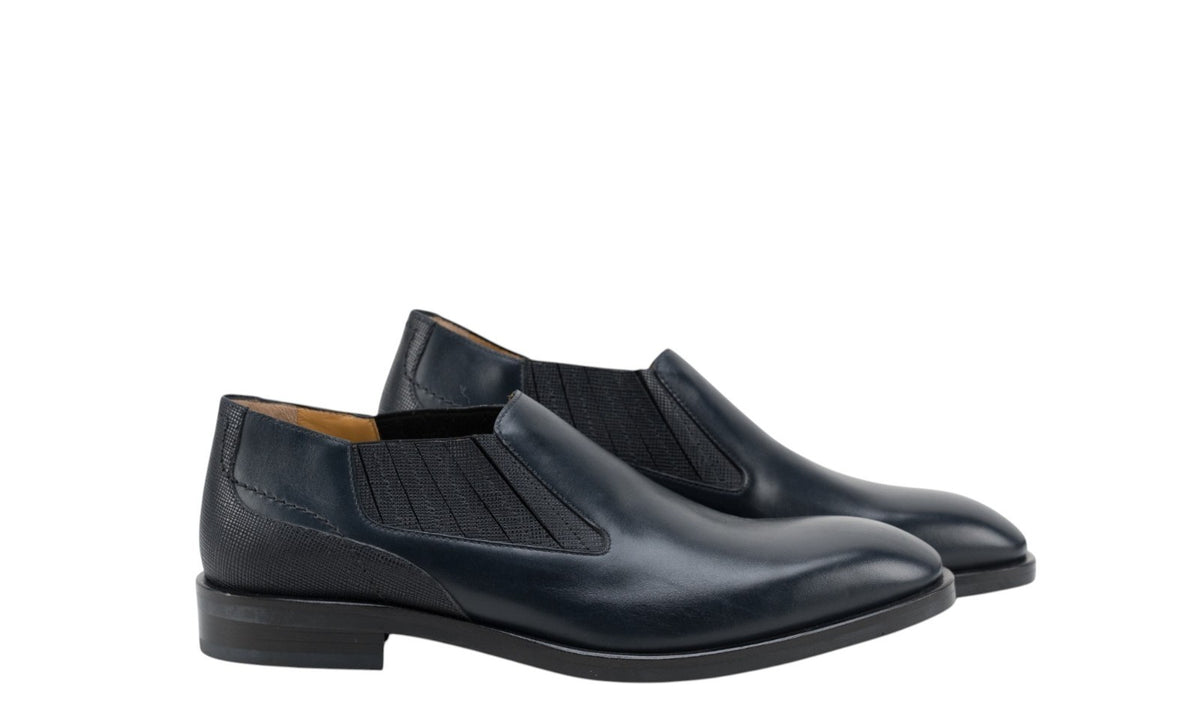 1400$ TESTONI Slip On Shoes Lux Calf+Saffiano Calf Blue Navy 8 UK / 9 US / 42 IT